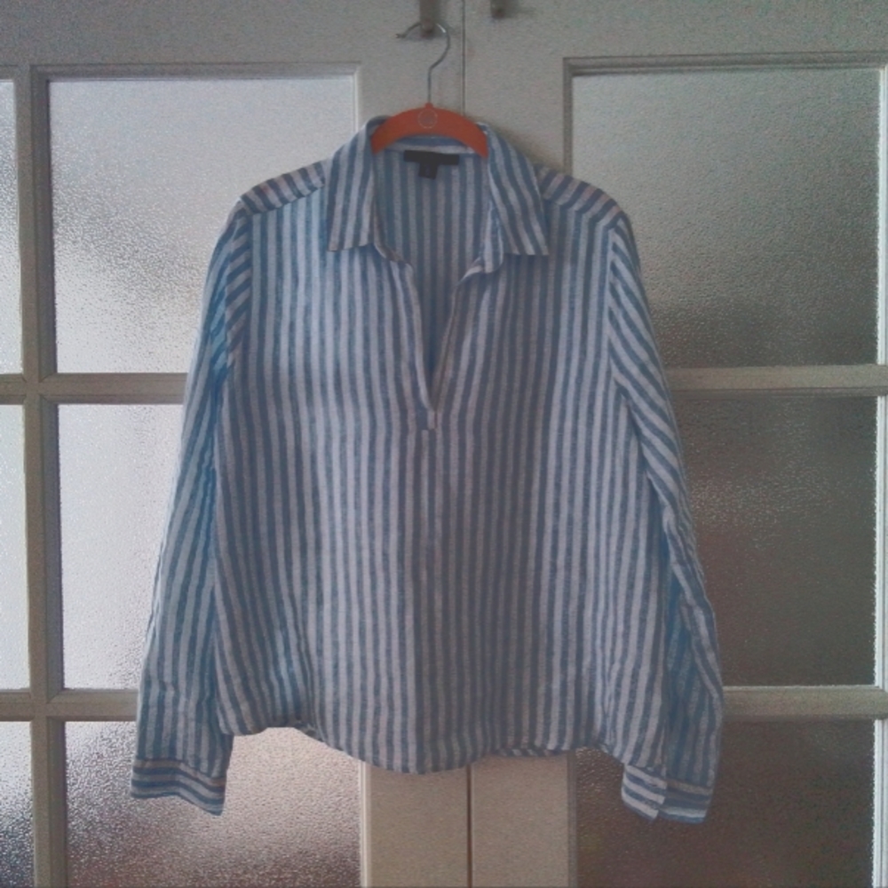 Linen Striped Top, blouse women’s long sleeve.
